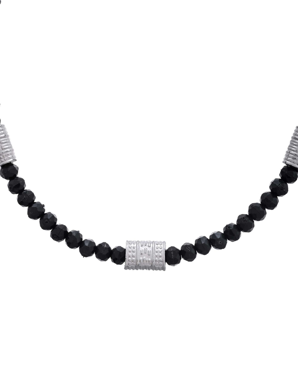 Jewels Nest Set of 2 Silver-Plated Anklets with Polished Black Beads and Barrel Charms | Grocsy