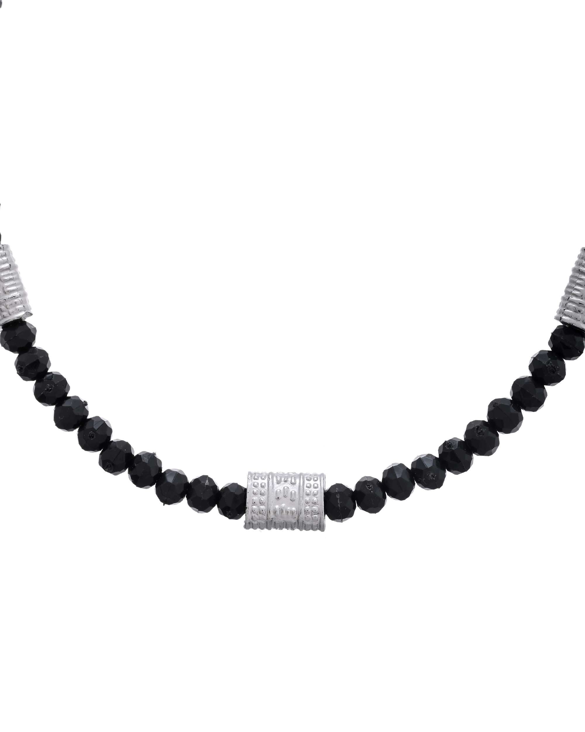 Jewels Nest Set of 2 Silver-Plated Anklets with Polished Black Beads and Barrel Charms | Grocsy