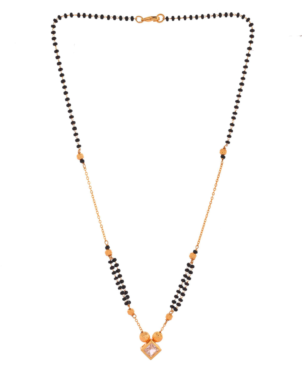 Jewels Nest Traditional Black Beaded Mangalsutra with Geometric Stone Pendant | Grocsy