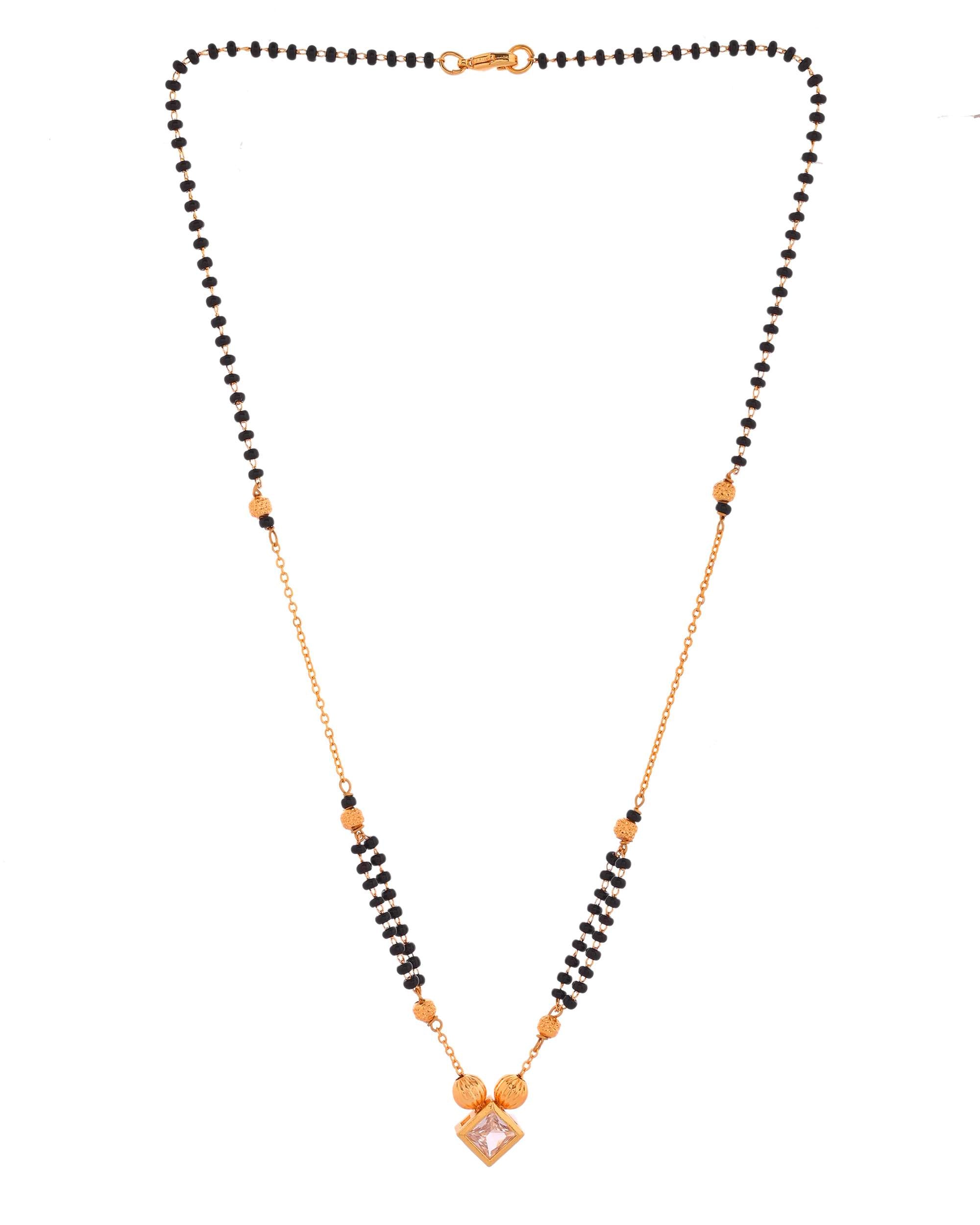 Jewels Nest Traditional Black Beaded Mangalsutra with Geometric Stone Pendant | Grocsy