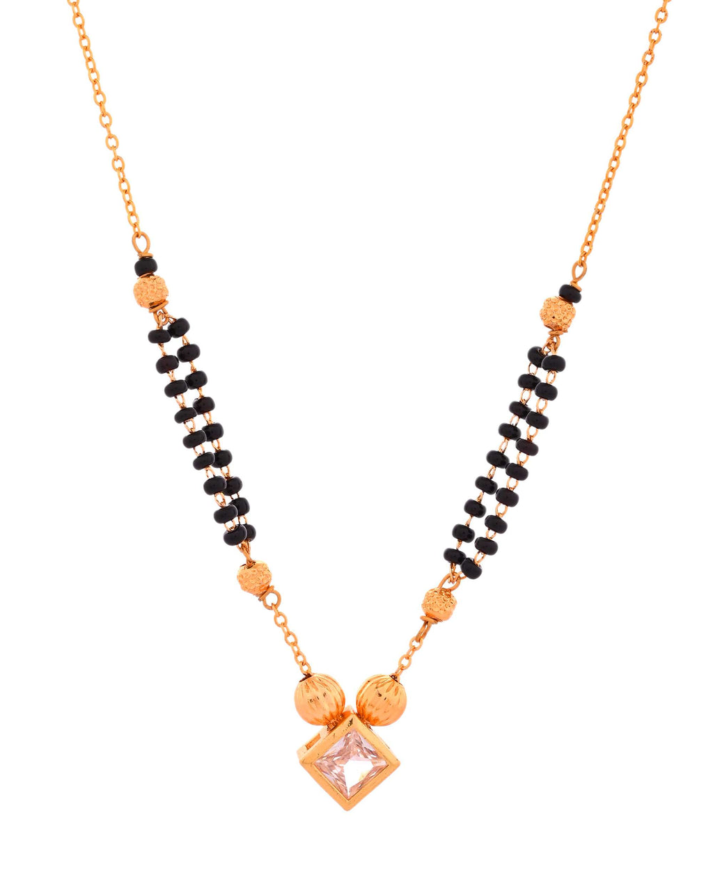 Jewels Nest Traditional Black Beaded Mangalsutra with Geometric Stone Pendant | Grocsy