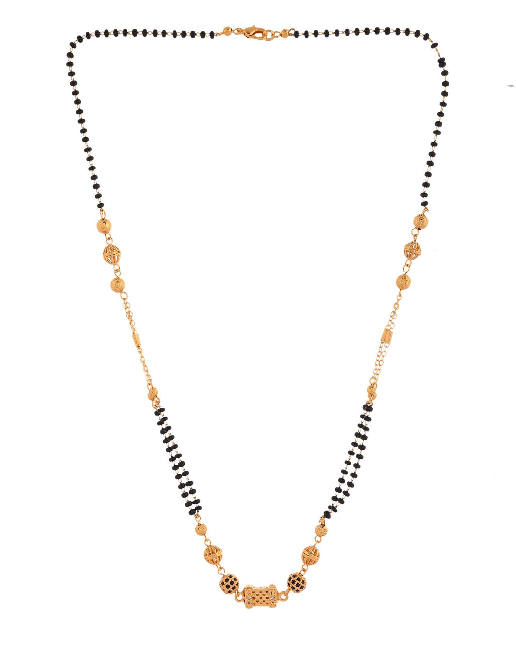 Jewels Nest Gold-Plated Traditional Double-Line Mangalsutra with Barrel Pendant | Grocsy