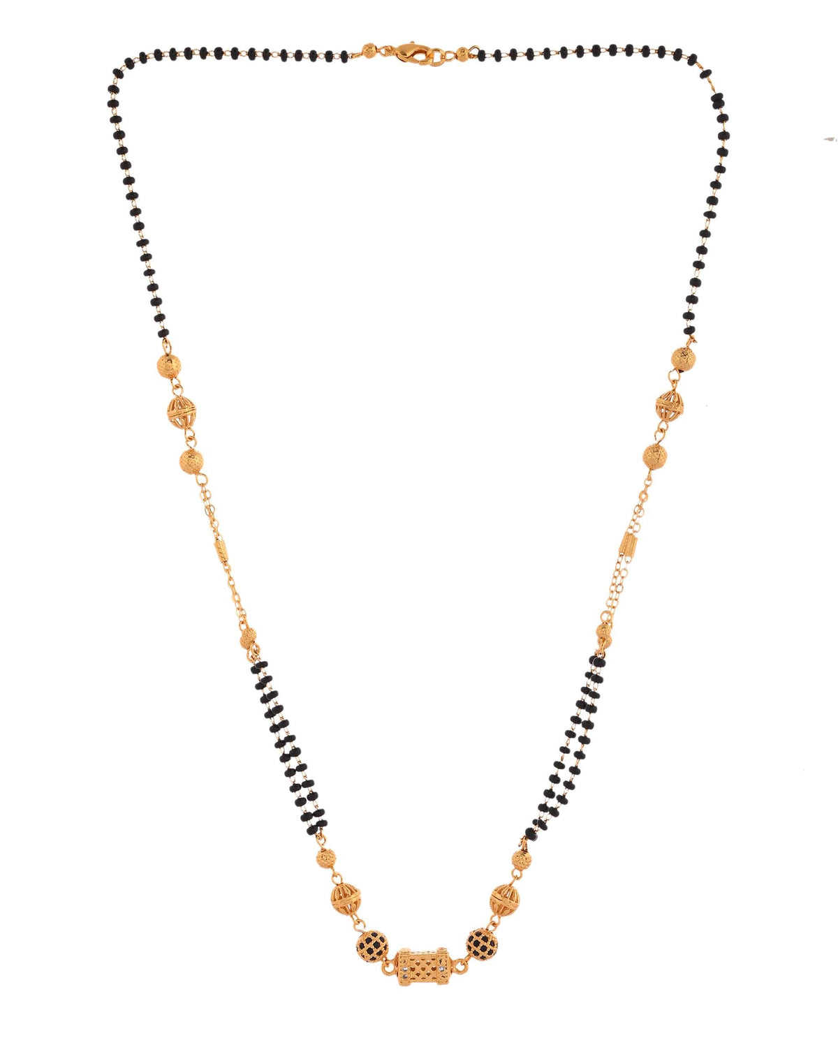Jewels Nest Gold-Plated Traditional Double-Line Mangalsutra with Barrel Pendant | Grocsy