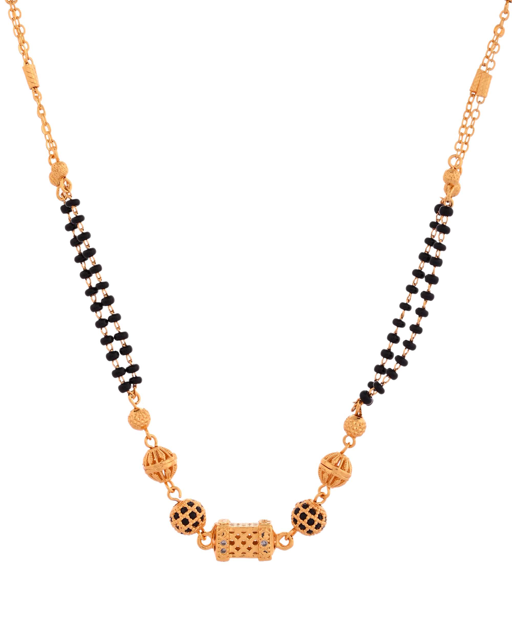 Jewels Nest Gold-Plated Traditional Double-Line Mangalsutra with Barrel Pendant | Grocsy