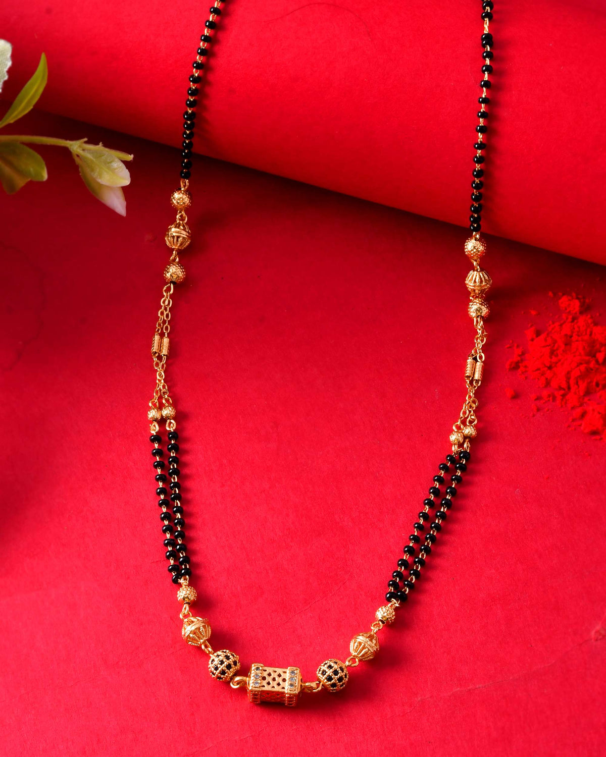 Jewels Nest Gold-Plated Traditional Double-Line Mangalsutra with Barrel Pendant | Grocsy