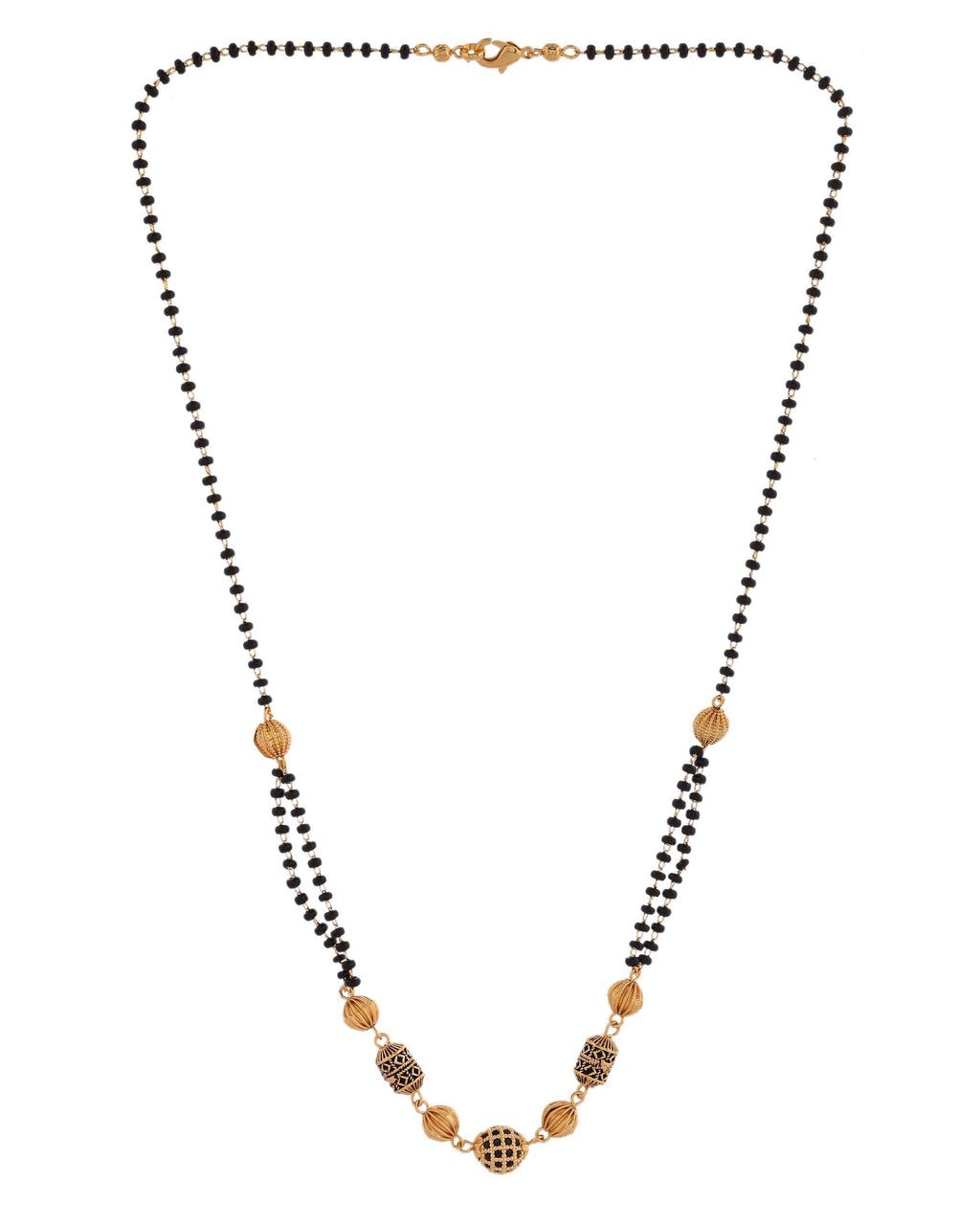 Jewels Nest Traditional Gold Bead Mangalsutra with Black Double Chain | Grocsy