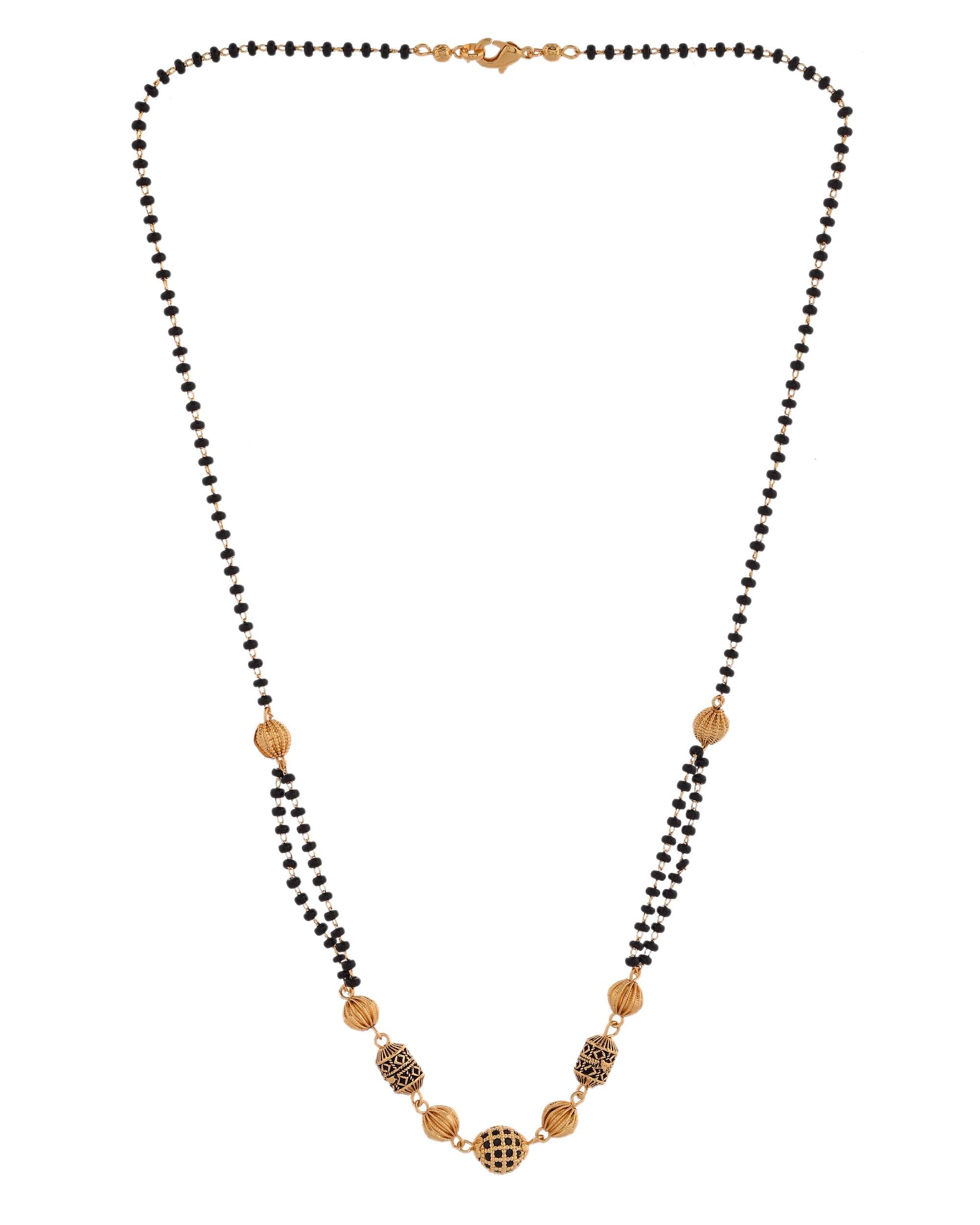 Jewels Nest Traditional Gold Bead Mangalsutra with Black Double Chain | Grocsy