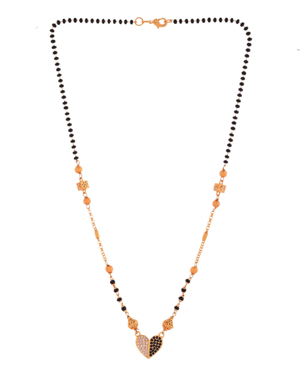 Jewels Nest Dual-Toned Artificial Stone Heart Mangalsutra with Golden Beads | Grocsy
