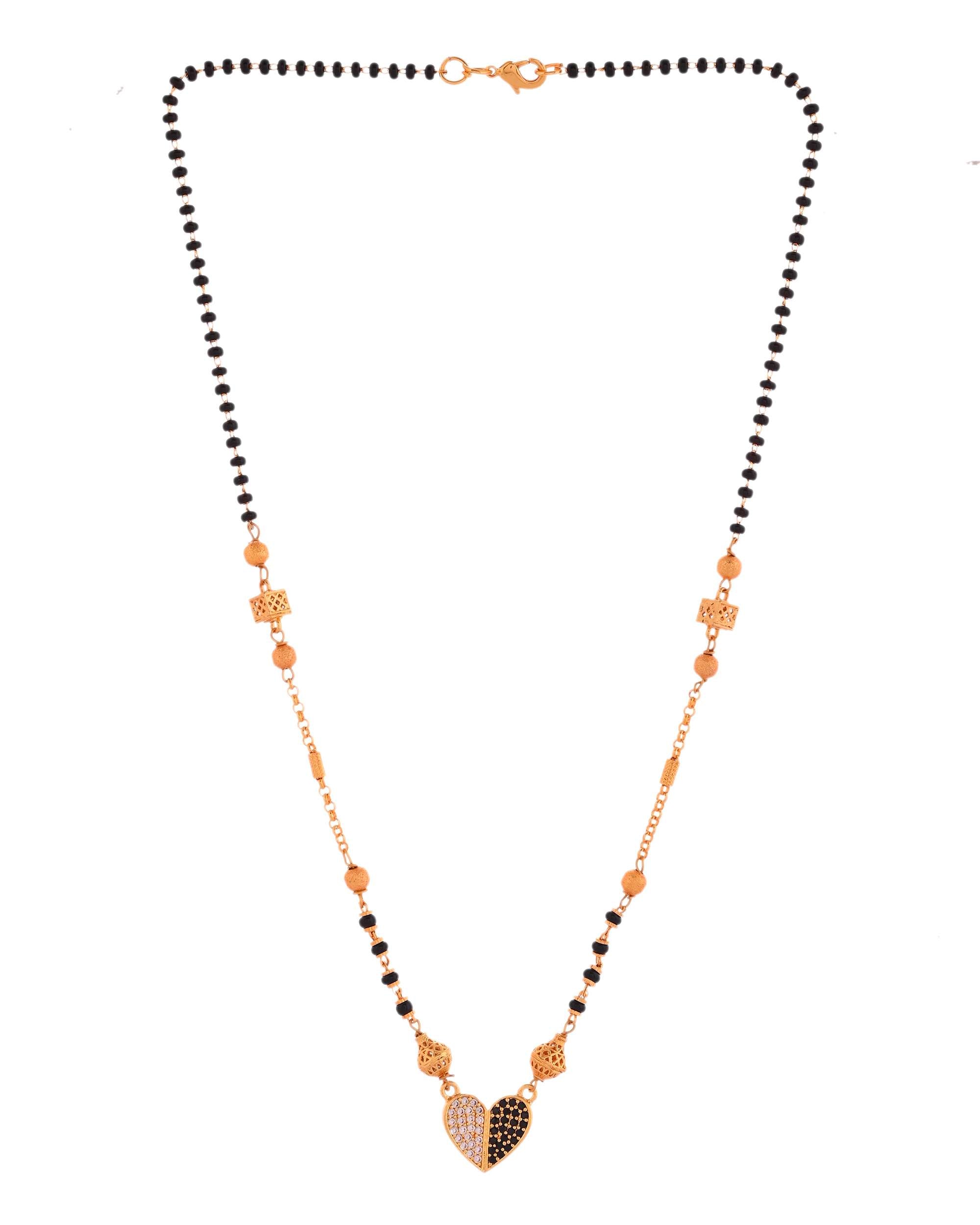 Jewels Nest Dual-Toned Artificial Stone Heart Mangalsutra with Golden Beads | Grocsy