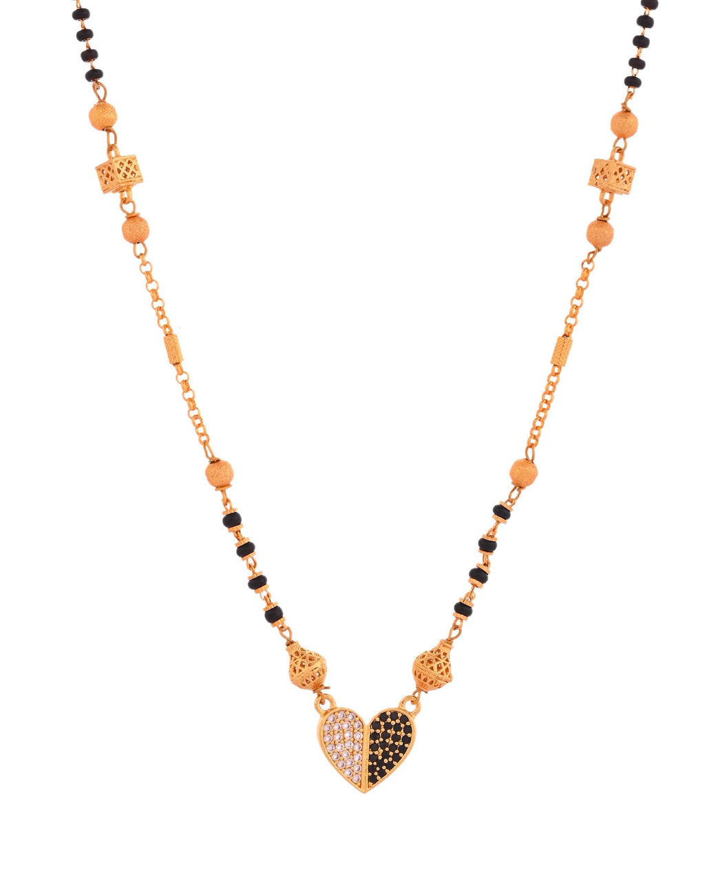Jewels Nest Dual-Toned Artificial Stone Heart Mangalsutra with Golden Beads | Grocsy