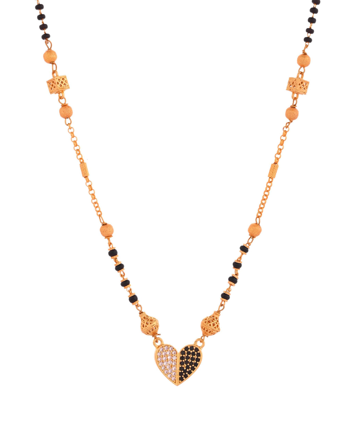 Jewels Nest Dual-Toned Artificial Stone Heart Mangalsutra with Golden Beads | Grocsy