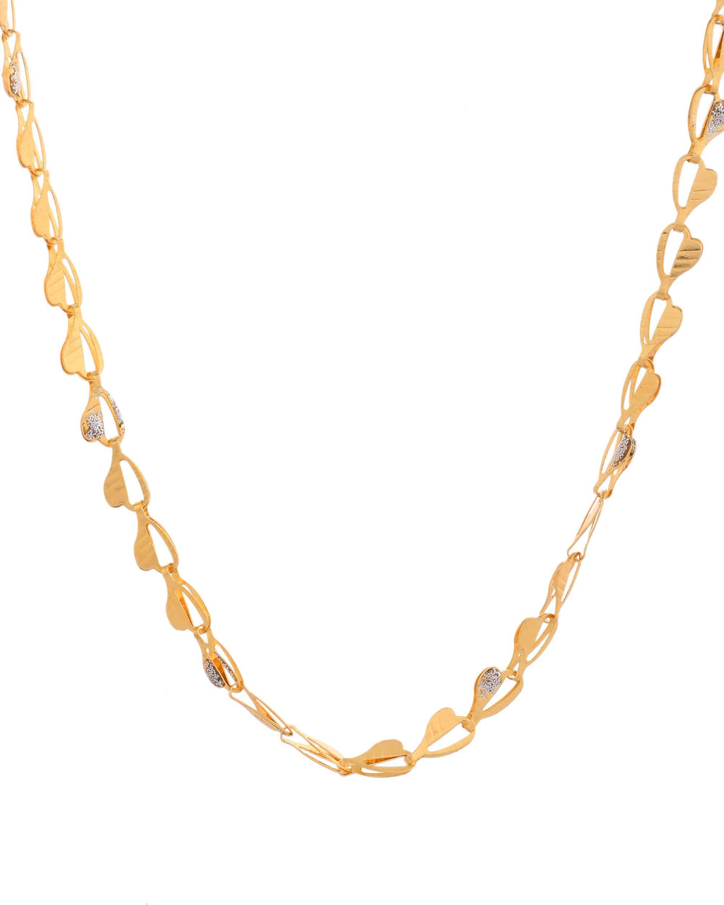 Jewels Nest Gold-Toned Heart Leaf Pattern Chain Necklace | Grocsy