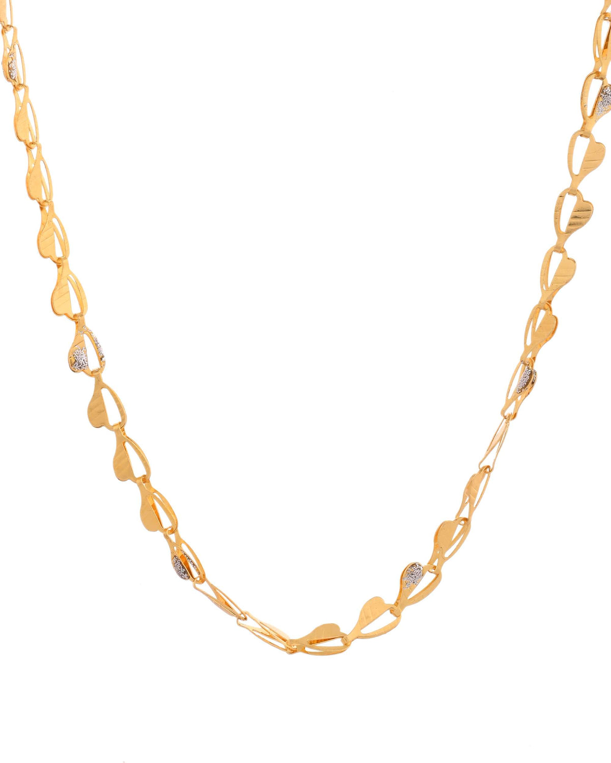 Jewels Nest Gold-Toned Heart Leaf Pattern Chain Necklace | Grocsy