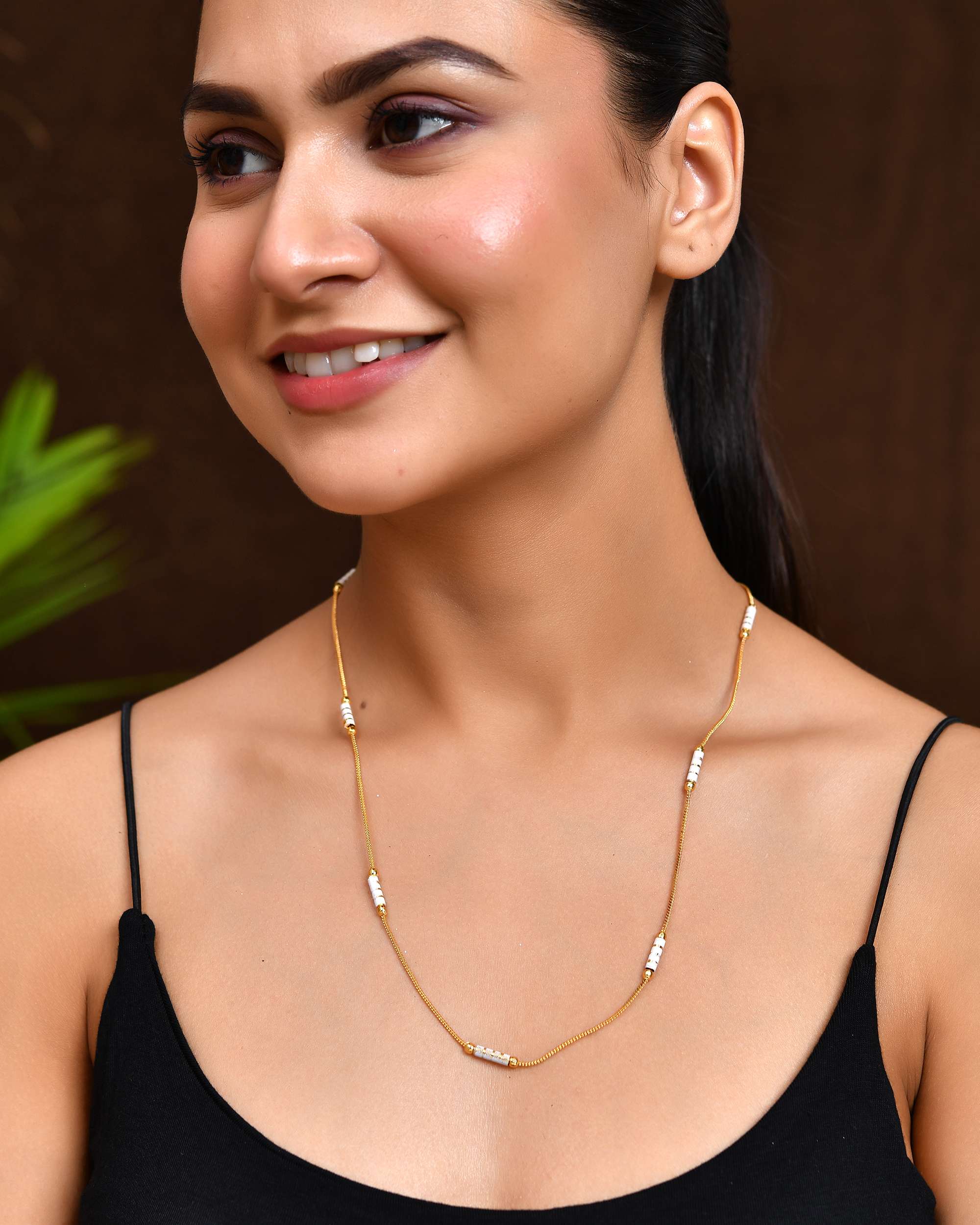 Jewels Nest Dual-Tone Cylinder Beads Gold Chain | Grocsy