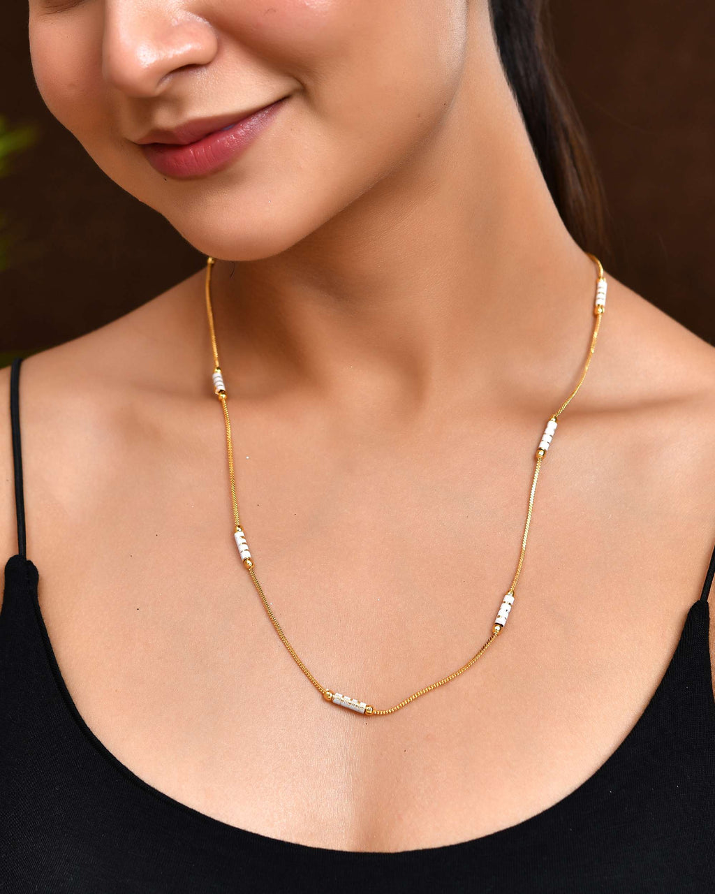 Jewels Nest Dual-Tone Cylinder Beads Gold Chain | Grocsy