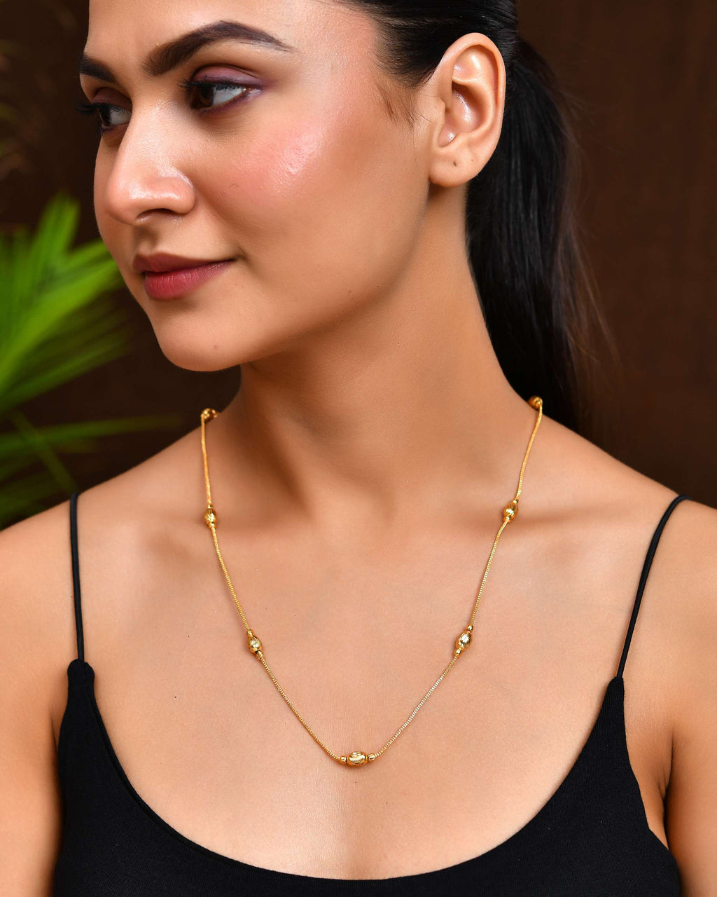 Jewels Nest Designer Oval Bead Chain in Gold Finish | Grocsy