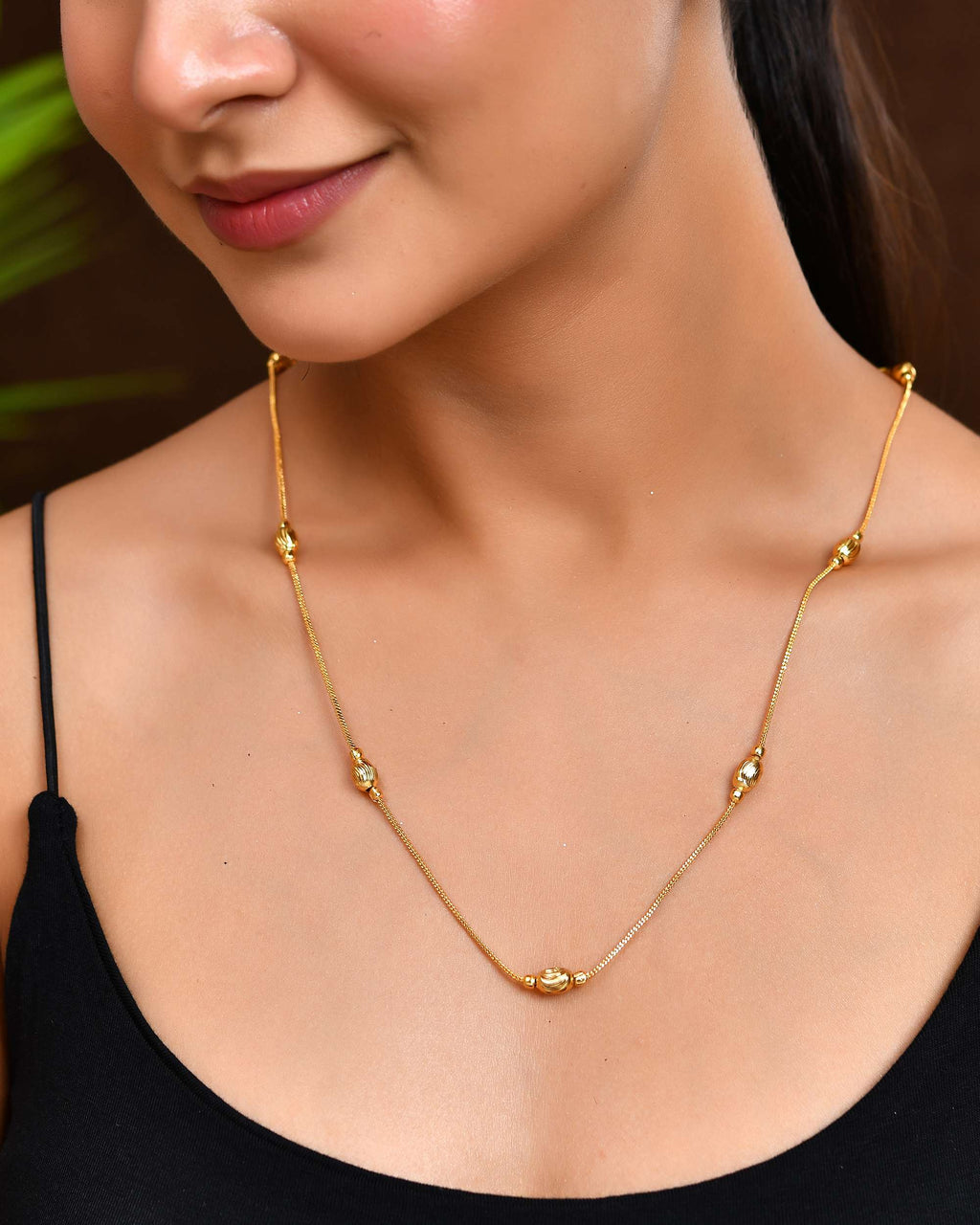Jewels Nest Designer Oval Bead Chain in Gold Finish | Grocsy