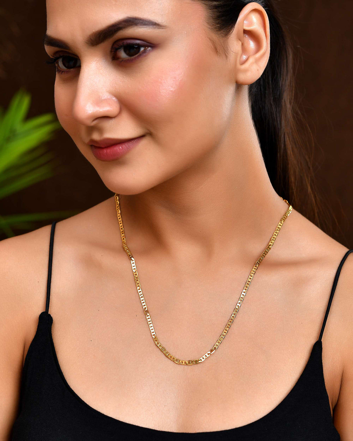 Jewels Nest Classic Glossy Gold-Tone Flat Chain for Men & Women | Grocsy