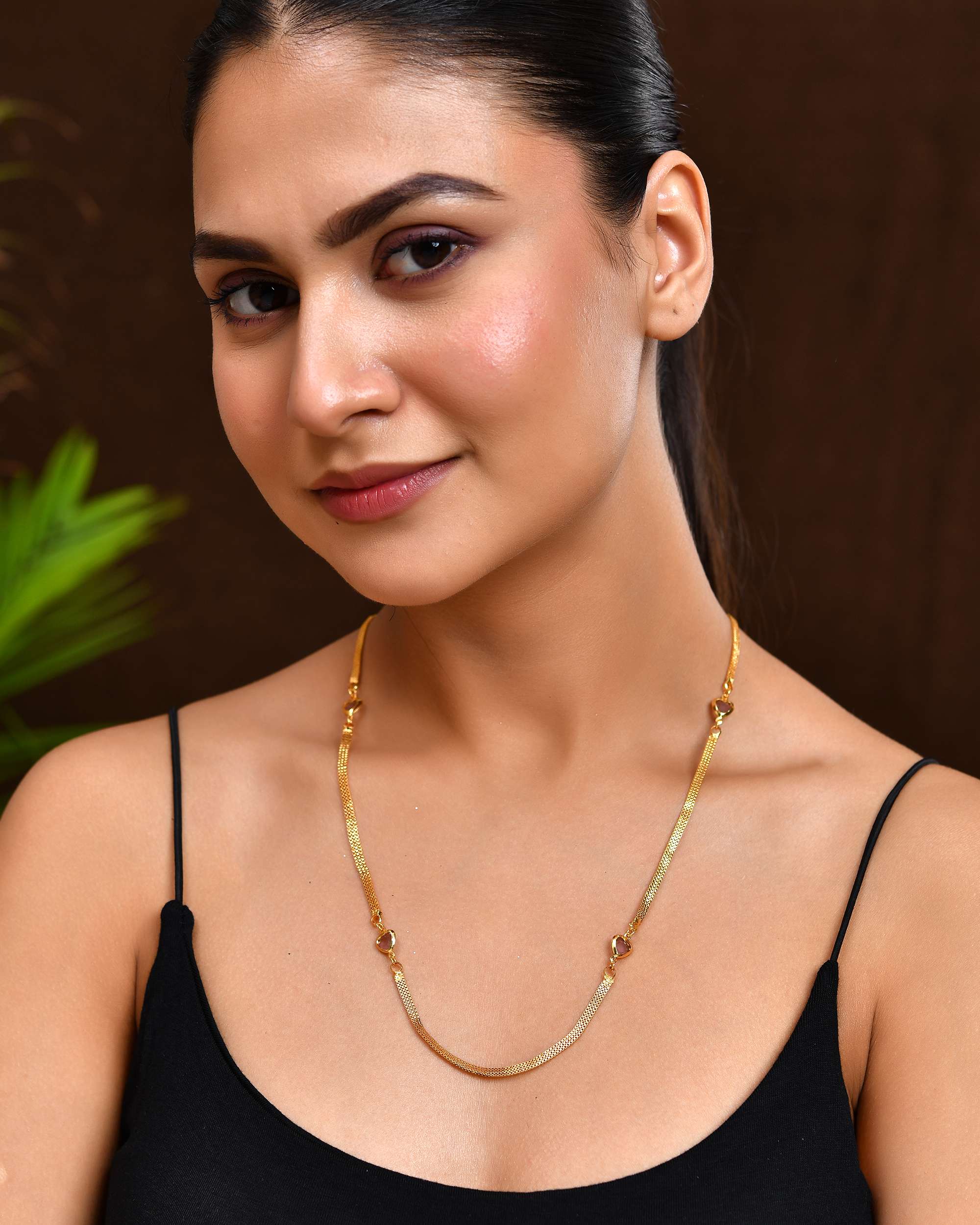 Jewels Nest Gold Plated Chain with Purple Heart Charms – Romantic Design | Grocsy