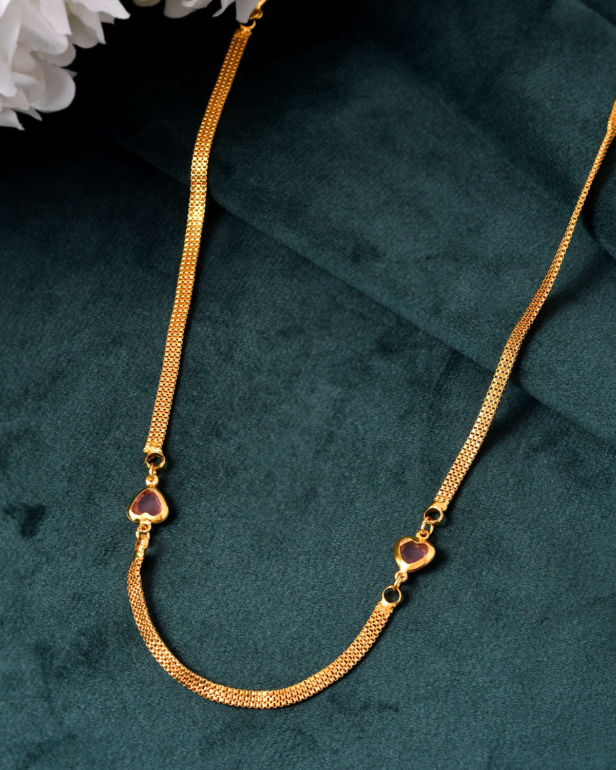 Jewels Nest Gold Plated Chain with Purple Heart Charms – Romantic Design | Grocsy