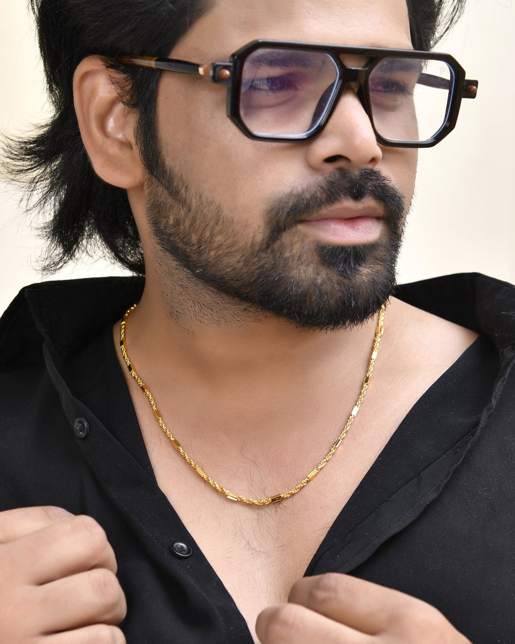 Jewels Nest Men’s Gold-Polished Stainless Steel Rascha Pipe Chain | Grocsy