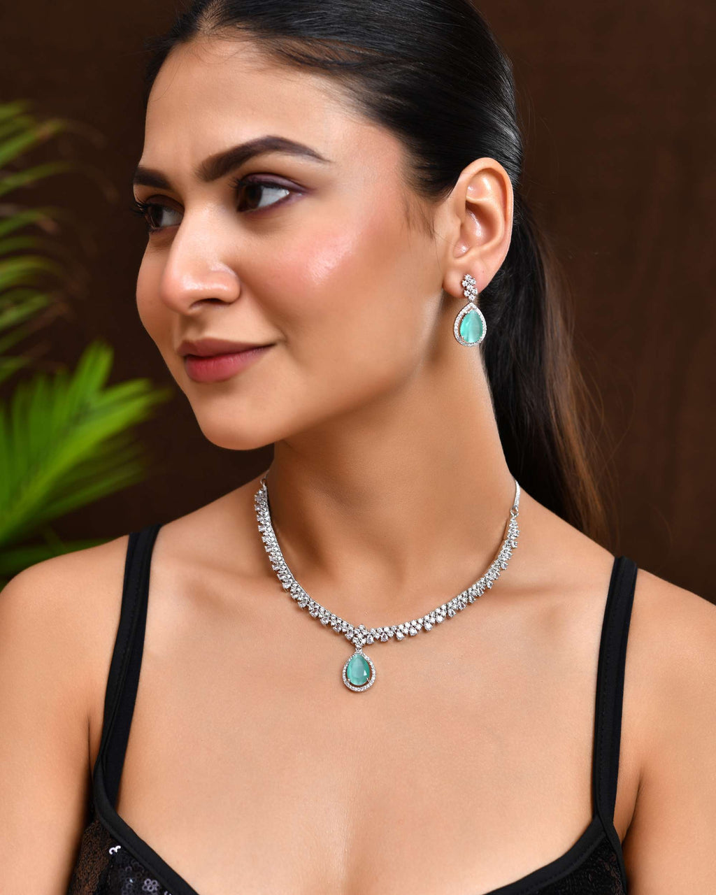 Jewels Nest Silver-Plated American Diamond & Cubic Zirconia Studded Jewellery Set