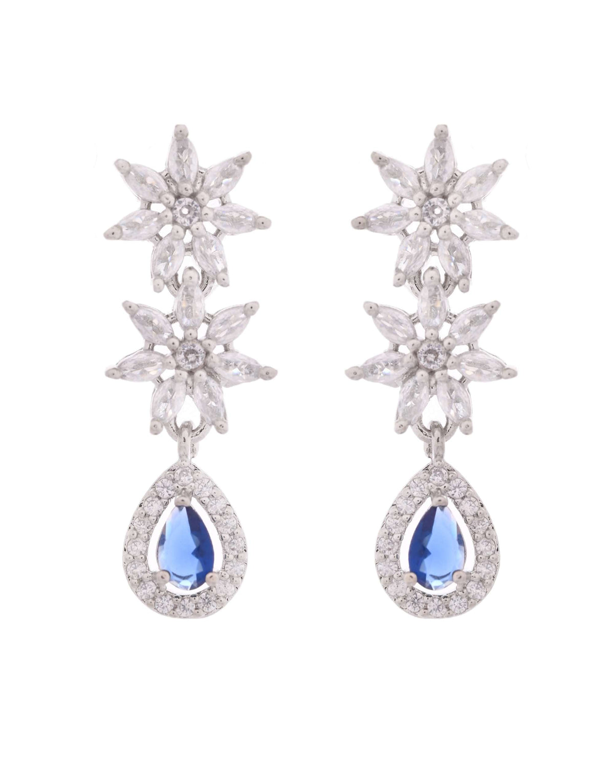 Jewels Nest American Diamond Floral Necklace Set with Sapphire Blue Stone Drop