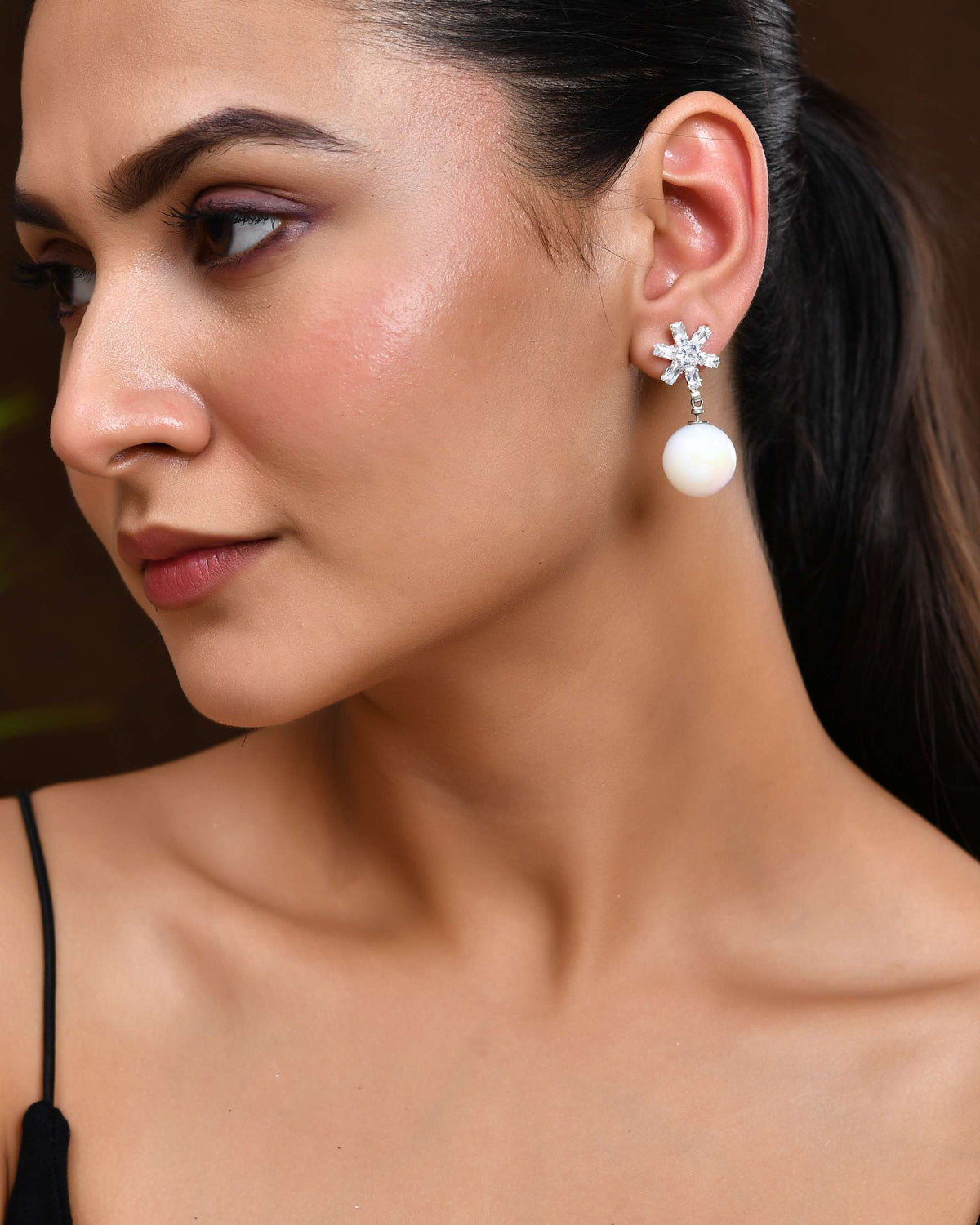Jewels Nest White Opal Look Beaded Dangler Earrings with Diamond Studs | Grocsy