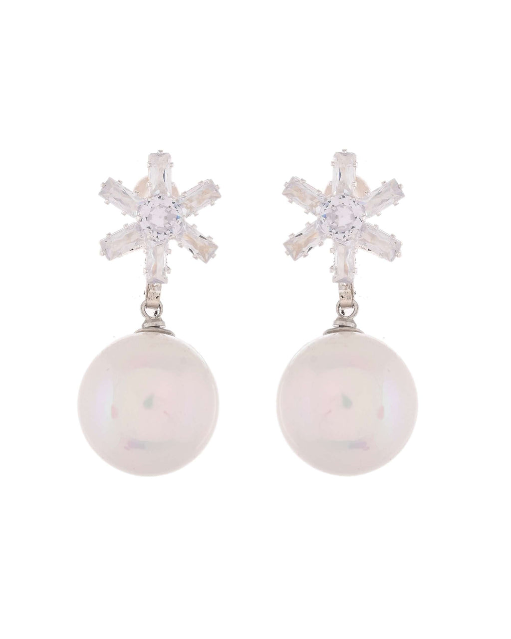 Jewels Nest White Opal Look Beaded Dangler Earrings with Diamond Studs | Grocsy