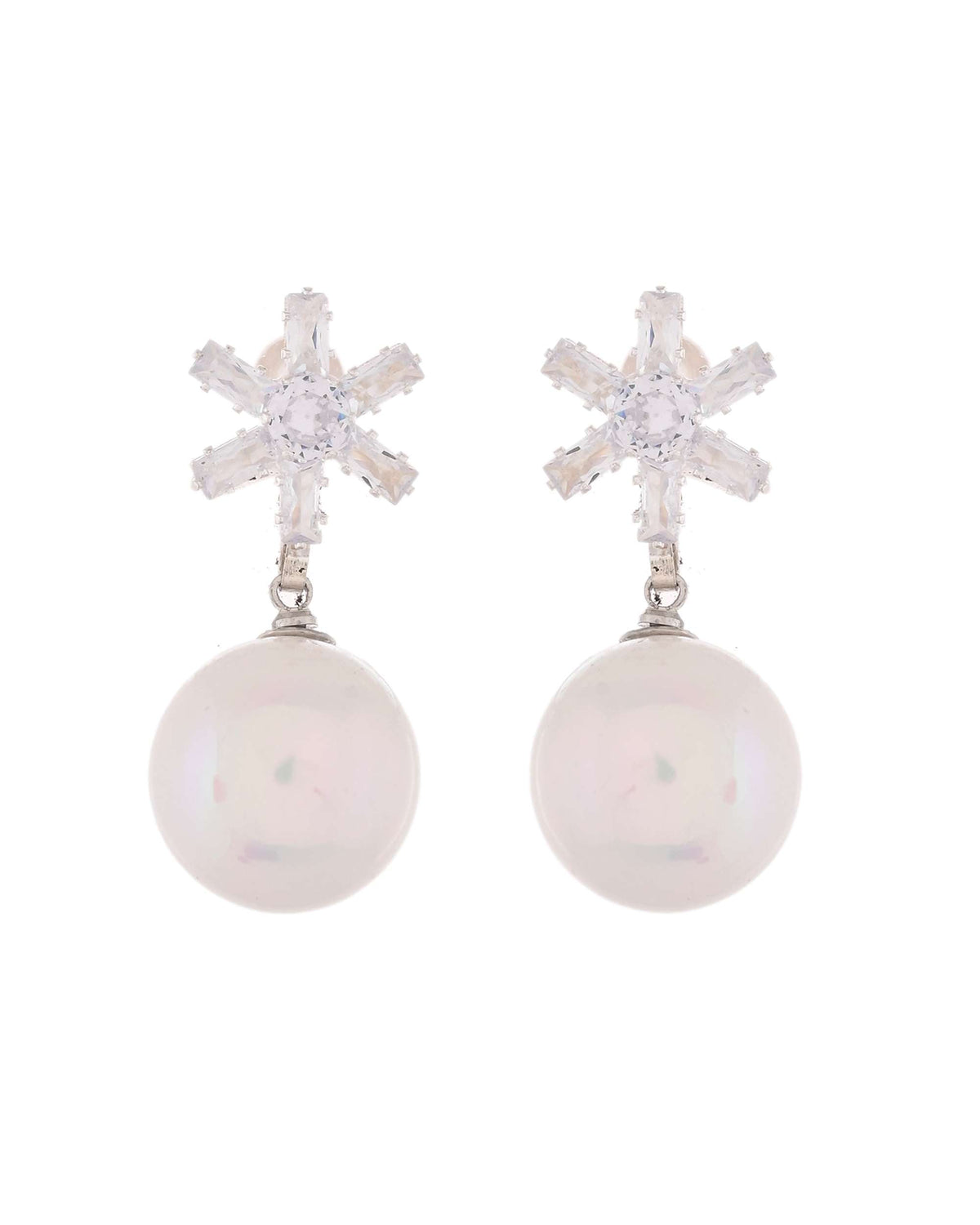 Jewels Nest White Opal Look Beaded Dangler Earrings with Diamond Studs | Grocsy