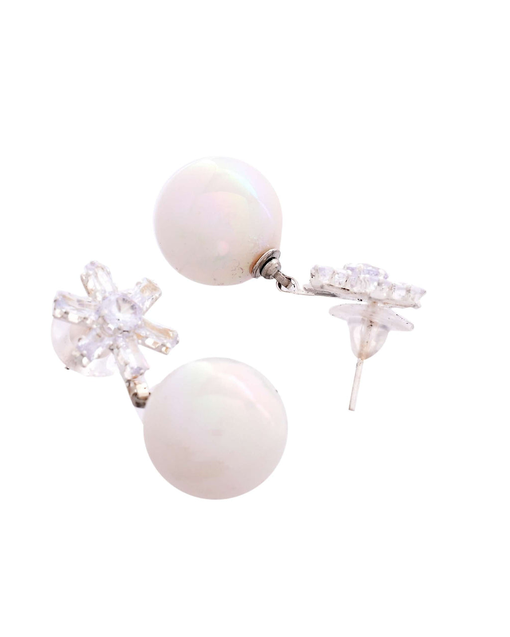 Jewels Nest White Opal Look Beaded Dangler Earrings with Diamond Studs | Grocsy