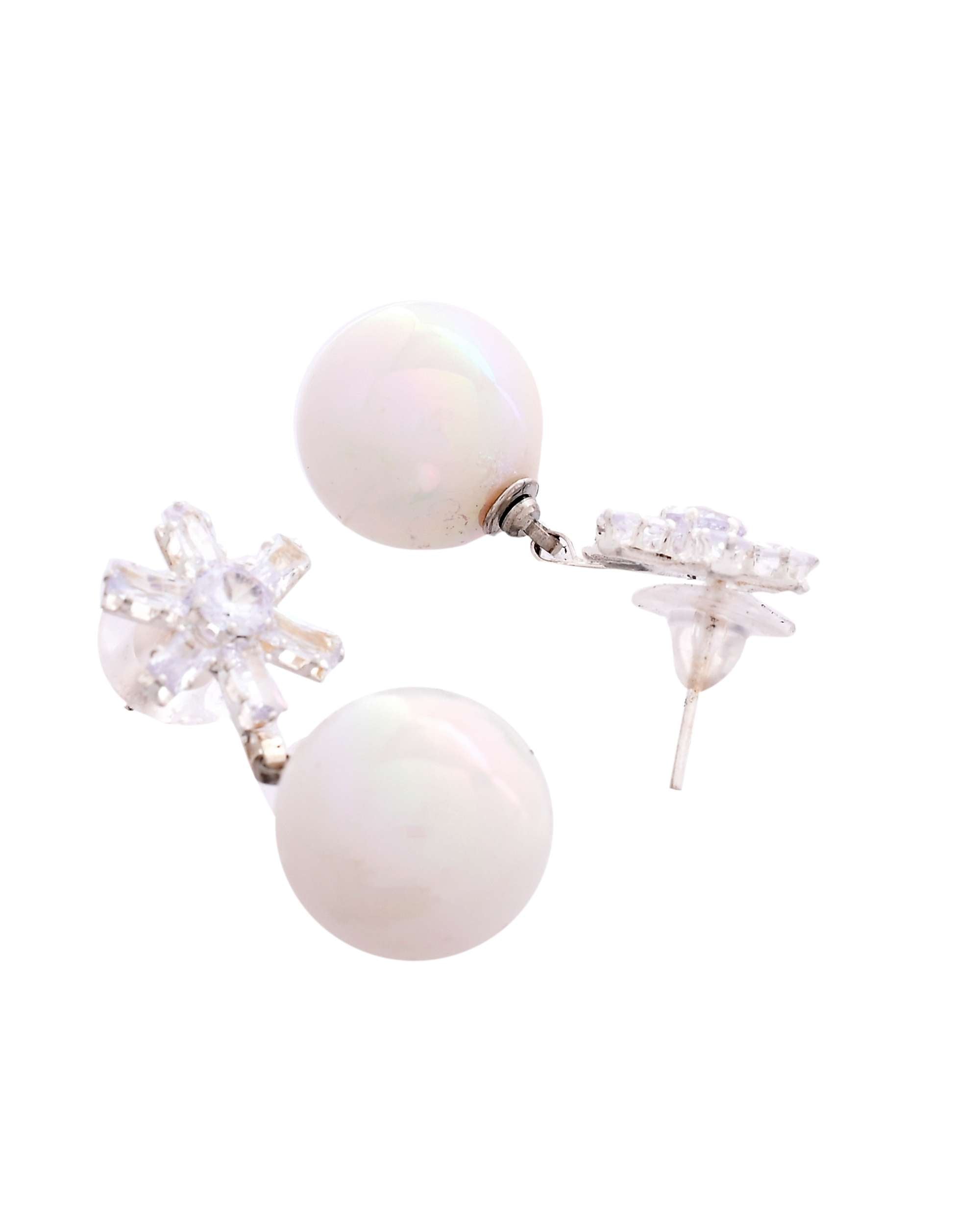 Jewels Nest White Opal Look Beaded Dangler Earrings with Diamond Studs | Grocsy