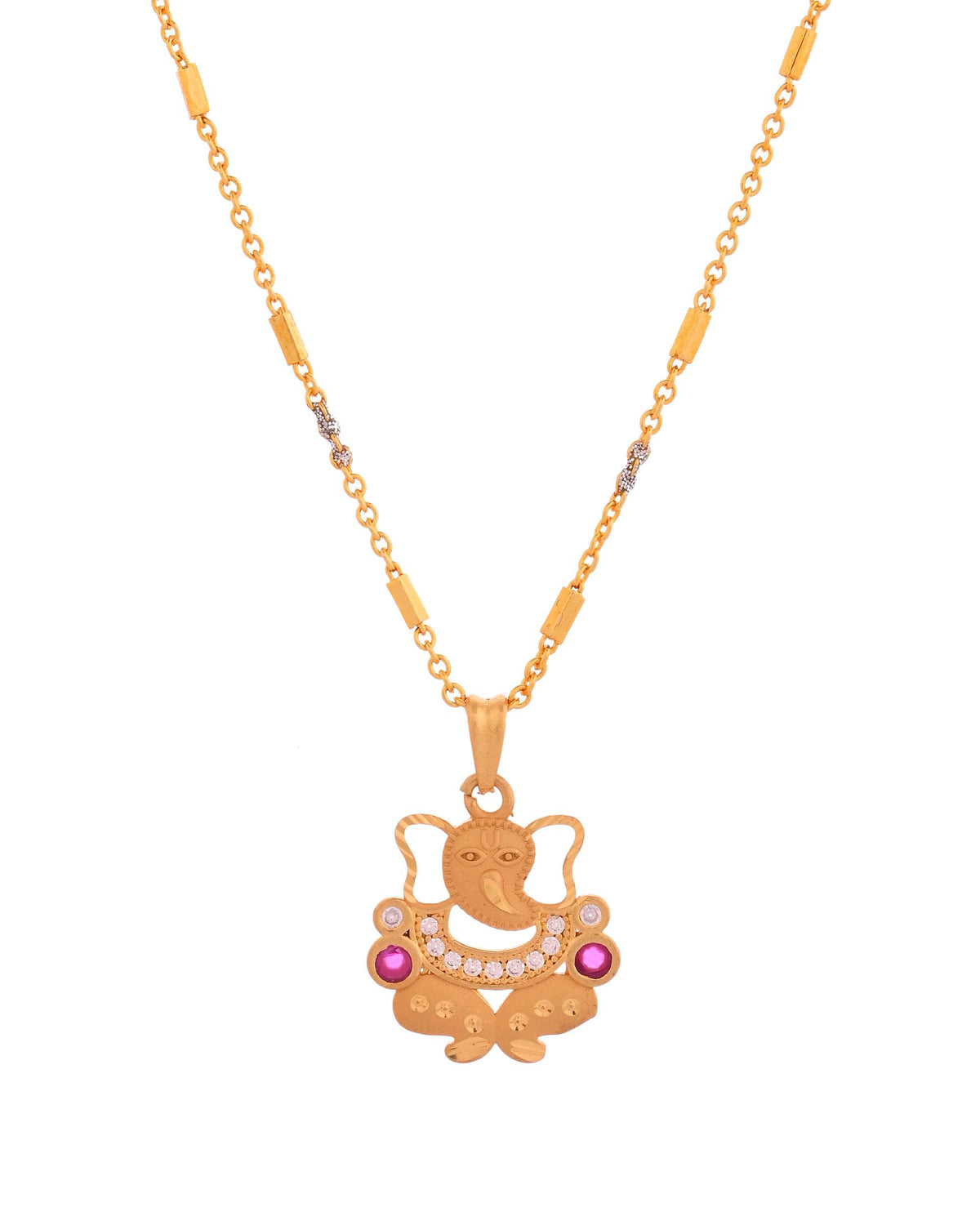 Jewels Nest Traditional Gold-Tone Pendant Chain with Ruby Accents | Grocsy