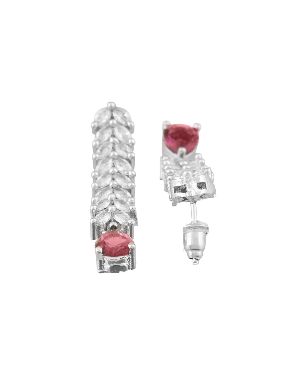 Jewels Nest Ruby Pink Diamond-Style Necklace Set With Matching Drop Earrings | Grocsy