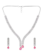 Jewels Nest Ruby Pink Diamond-Style Necklace Set With Matching Drop Earrings | Grocsy