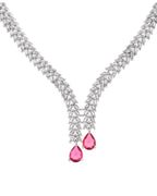 Jewels Nest Ruby Pink Diamond-Style Necklace Set With Matching Drop Earrings | Grocsy