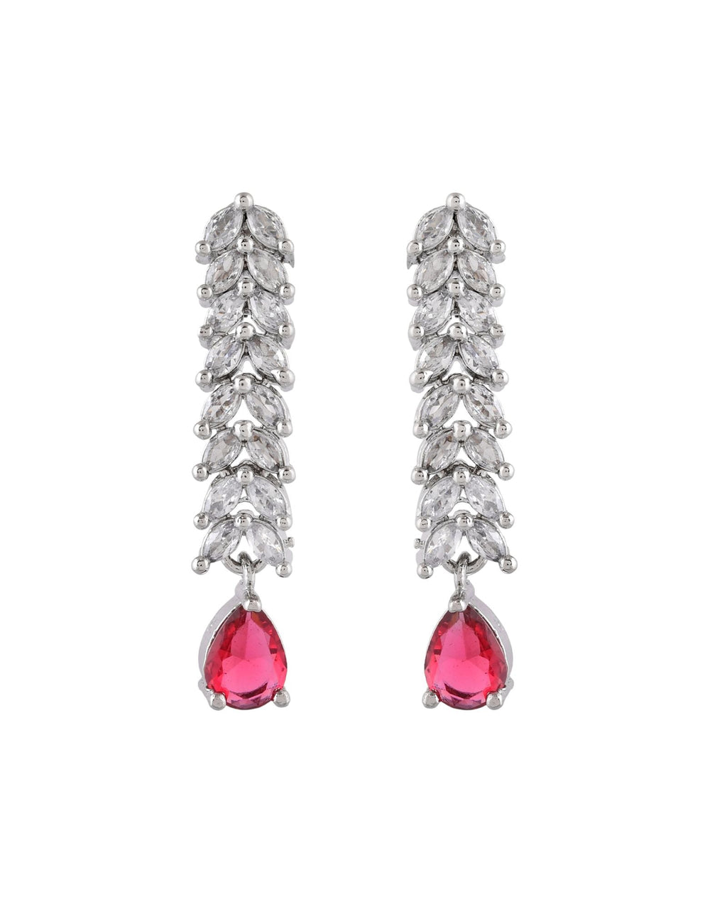 Jewels Nest Ruby Pink Diamond-Style Necklace Set With Matching Drop Earrings | Grocsy