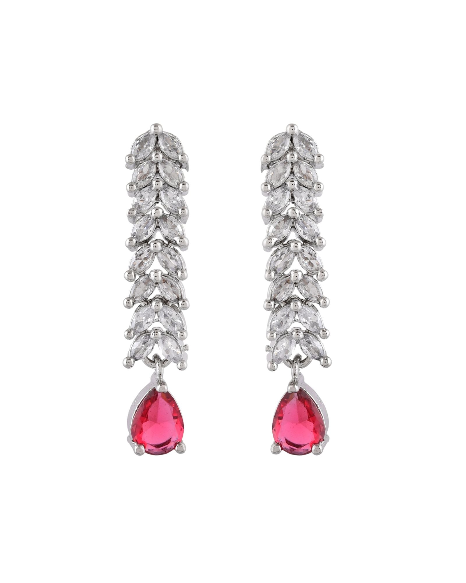 Jewels Nest Ruby Pink Diamond-Style Necklace Set With Matching Drop Earrings | Grocsy
