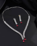 Jewels Nest Ruby Pink Diamond-Style Necklace Set With Matching Drop Earrings | Grocsy