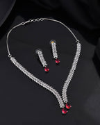 Jewels Nest Ruby Pink Diamond-Style Necklace Set With Matching Drop Earrings | Grocsy