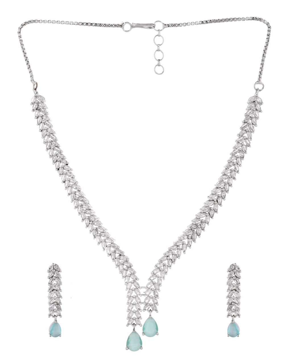 Jewels Nest Mint Green Diamond-Style Necklace Set With Drop Earrings | Grocsy