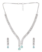 Jewels Nest Mint Green Diamond-Style Necklace Set With Drop Earrings | Grocsy