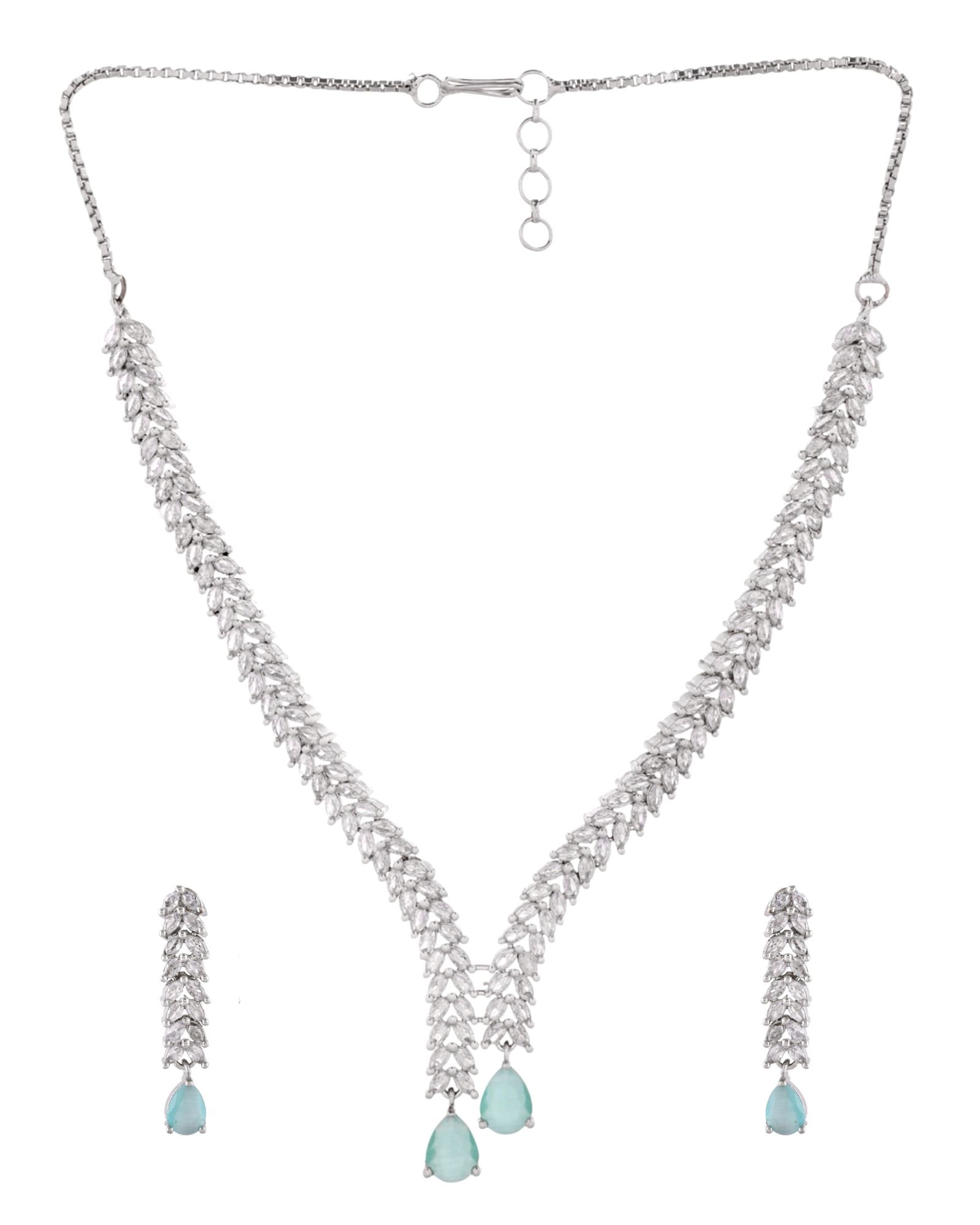 Jewels Nest Mint Green Diamond-Style Necklace Set With Drop Earrings | Grocsy