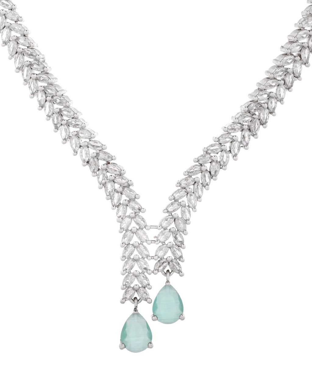 Jewels Nest Mint Green Diamond-Style Necklace Set With Drop Earrings | Grocsy