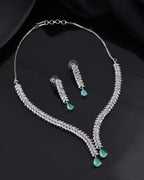 Jewels Nest Mint Green Diamond-Style Necklace Set With Drop Earrings | Grocsy