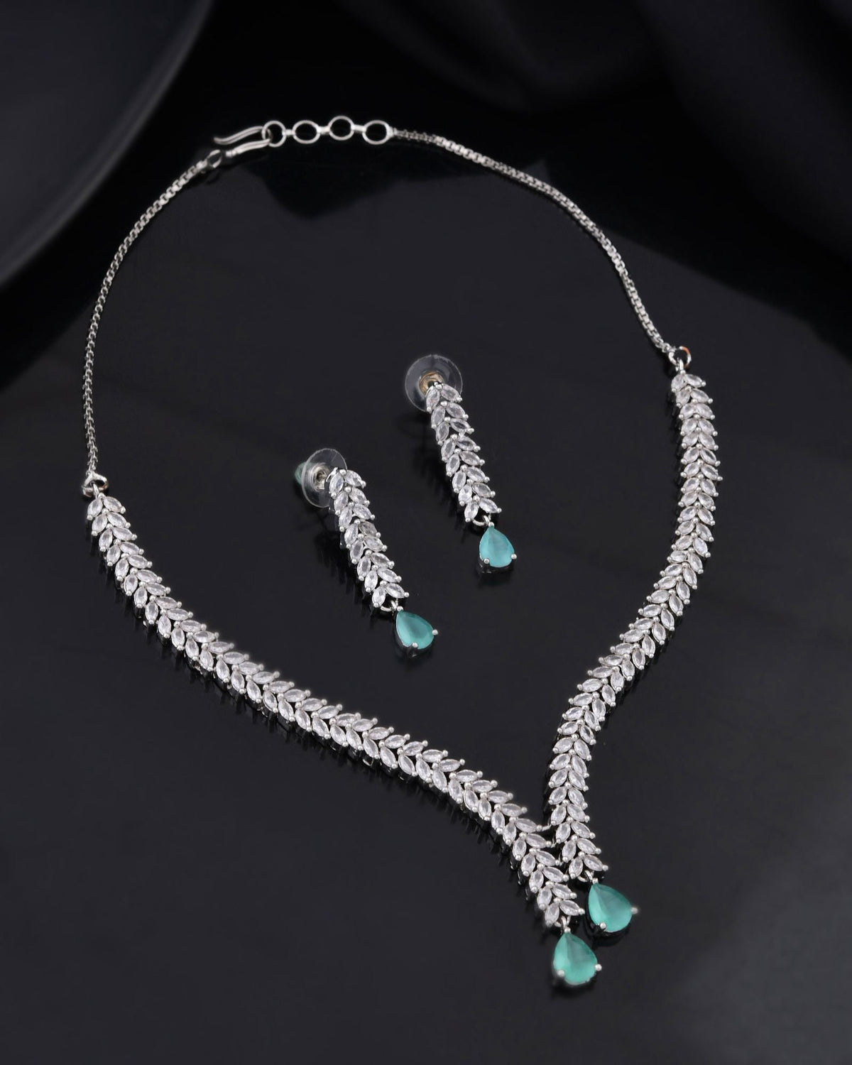 Jewels Nest Mint Green Diamond-Style Necklace Set With Drop Earrings | Grocsy