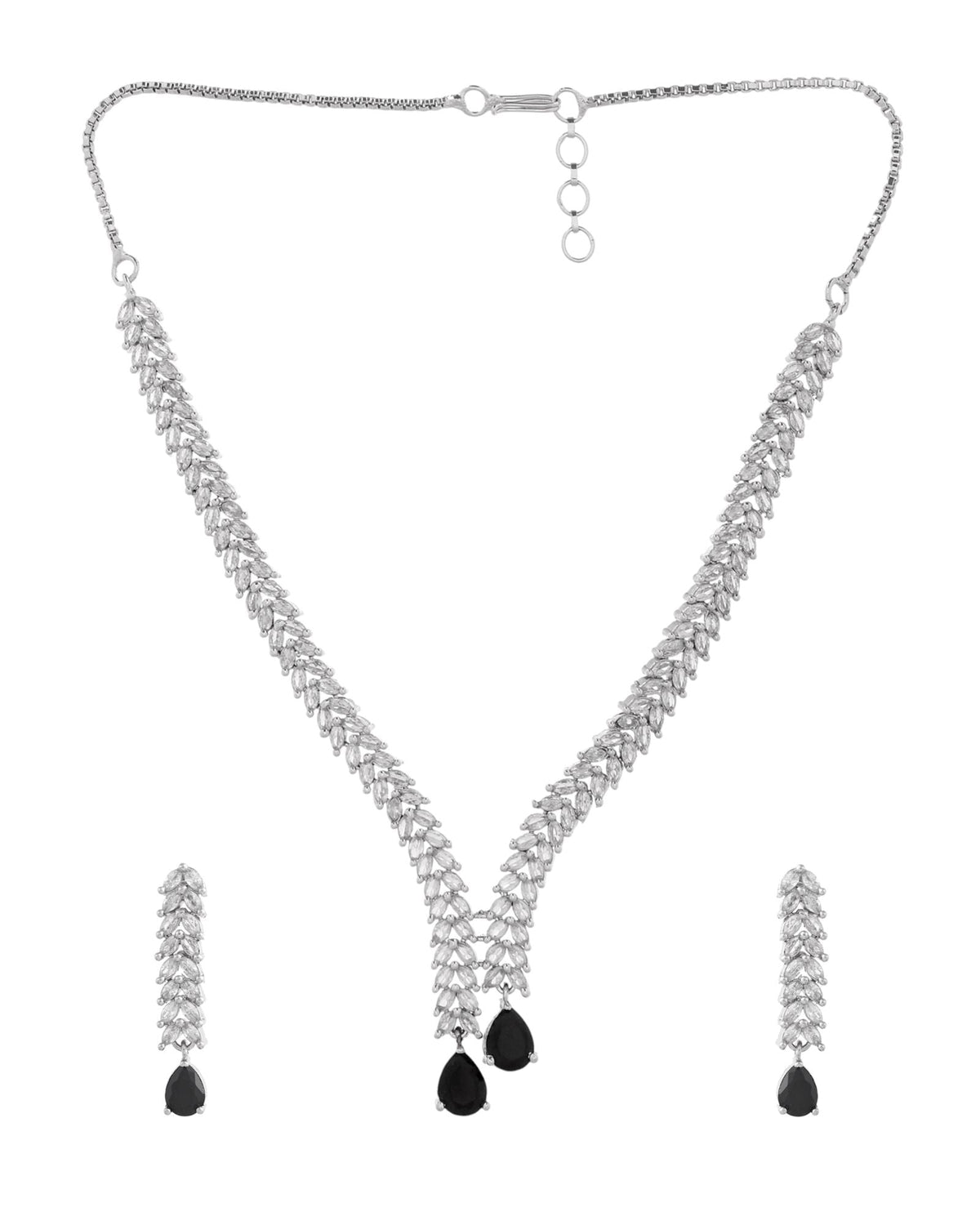 Jewels Nest Black Stone Diamond-Style Necklace Set With Drop Earrings | Grocsy