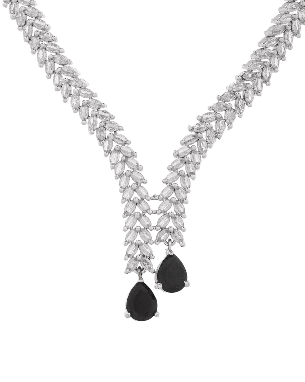 Jewels Nest Black Stone Diamond-Style Necklace Set With Drop Earrings | Grocsy