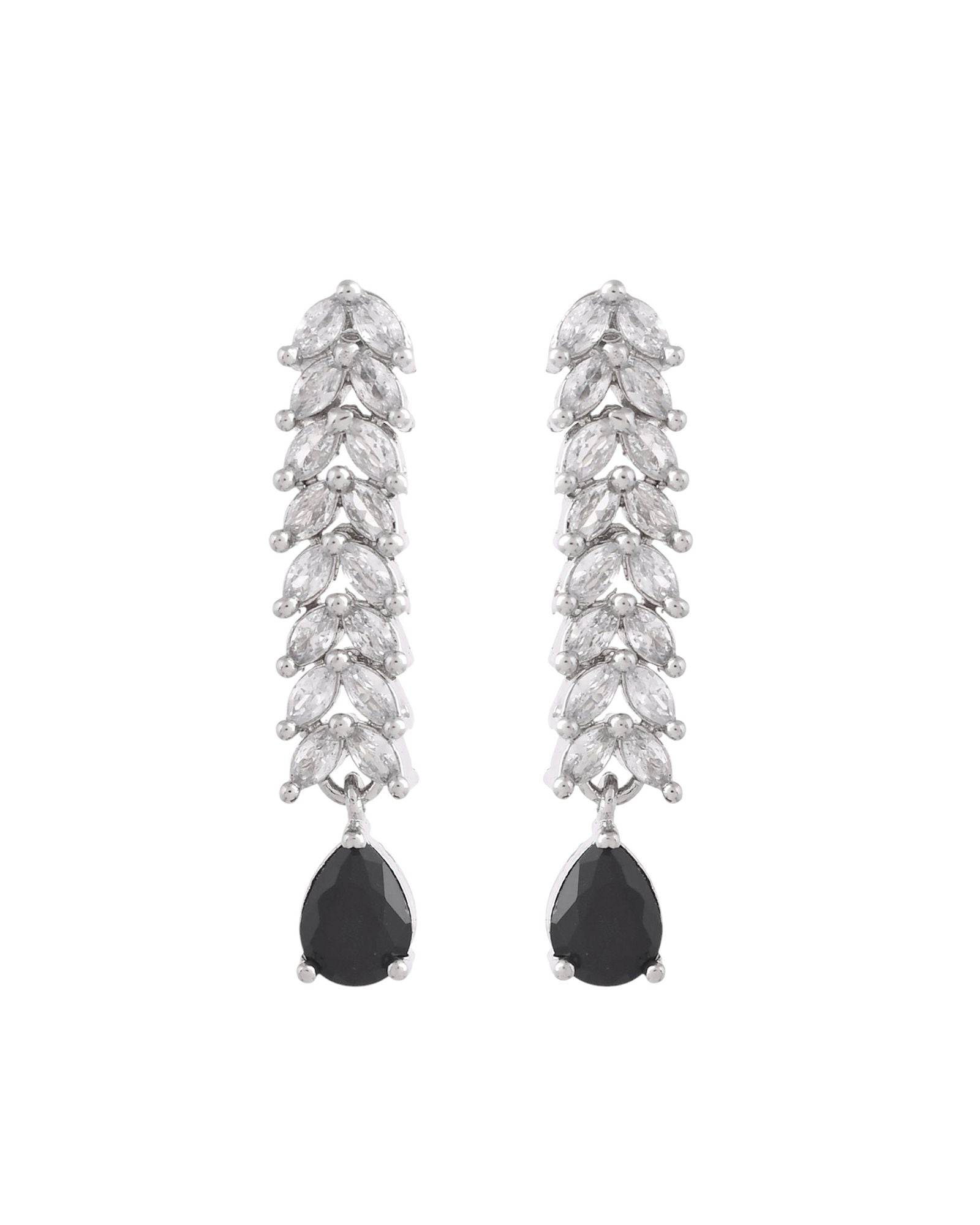 Jewels Nest Black Stone Diamond-Style Necklace Set With Drop Earrings | Grocsy