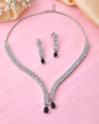 Jewels Nest Black Stone Diamond-Style Necklace Set With Drop Earrings | Grocsy
